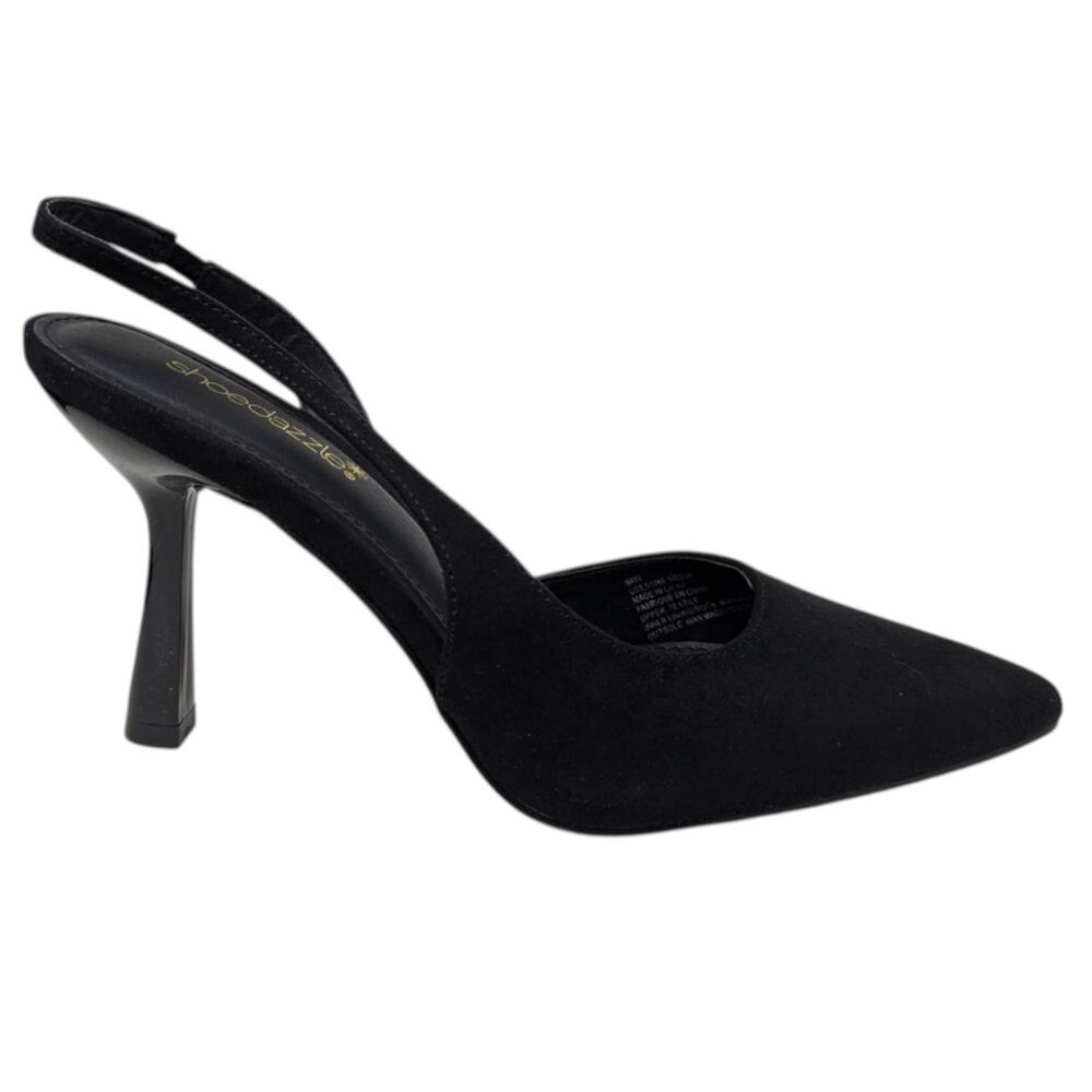 ShoeDazzle Brit Black Caviar Slingback Pointed Toe Heels 8.5